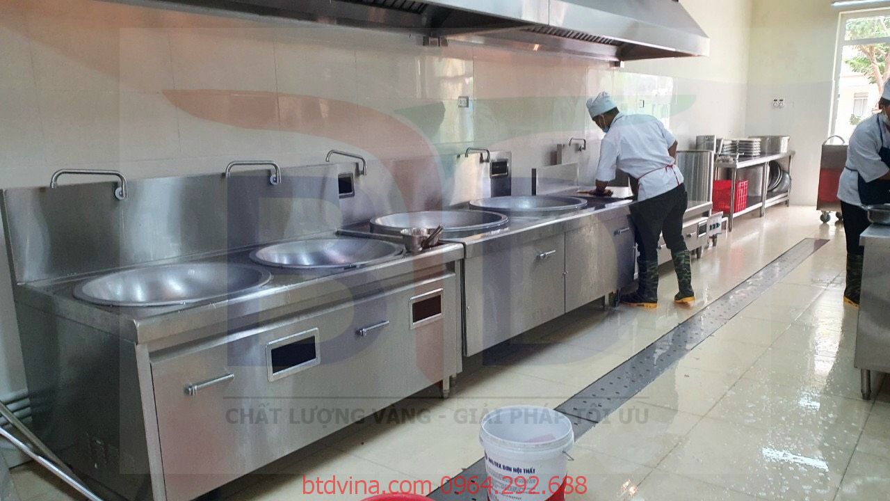 Hệ thống bếp từ đôi công nghiệp mặt lõm tại trường học Hải Phòng