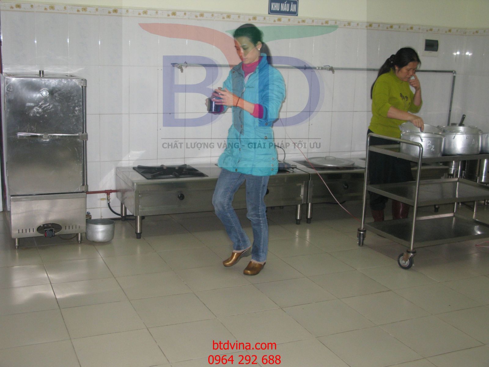 Tủ nấu cơm inox tại khu bếp trường mầm non Văn Khê- Hà Đông- Hà Nội